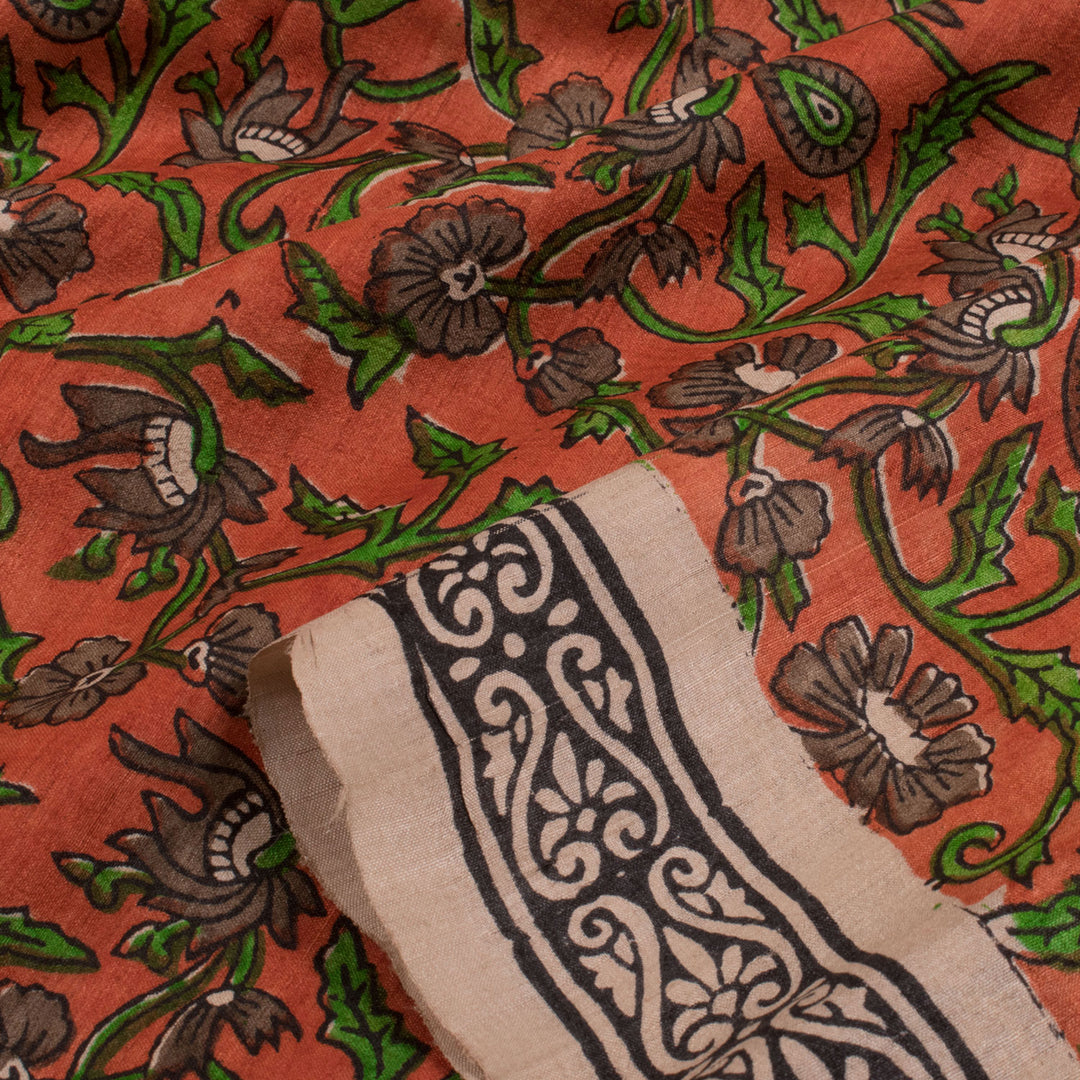 Hand Block Printed Tussar Silk Salwar Suit Material 10055470