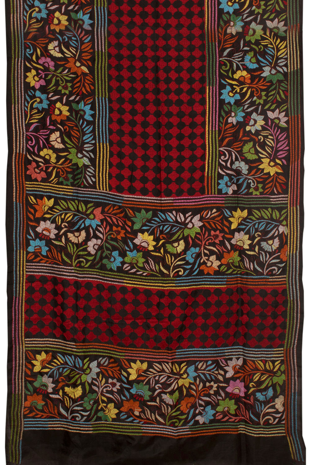 Half and Half Kantha Embroidered Silk Saree 10058459