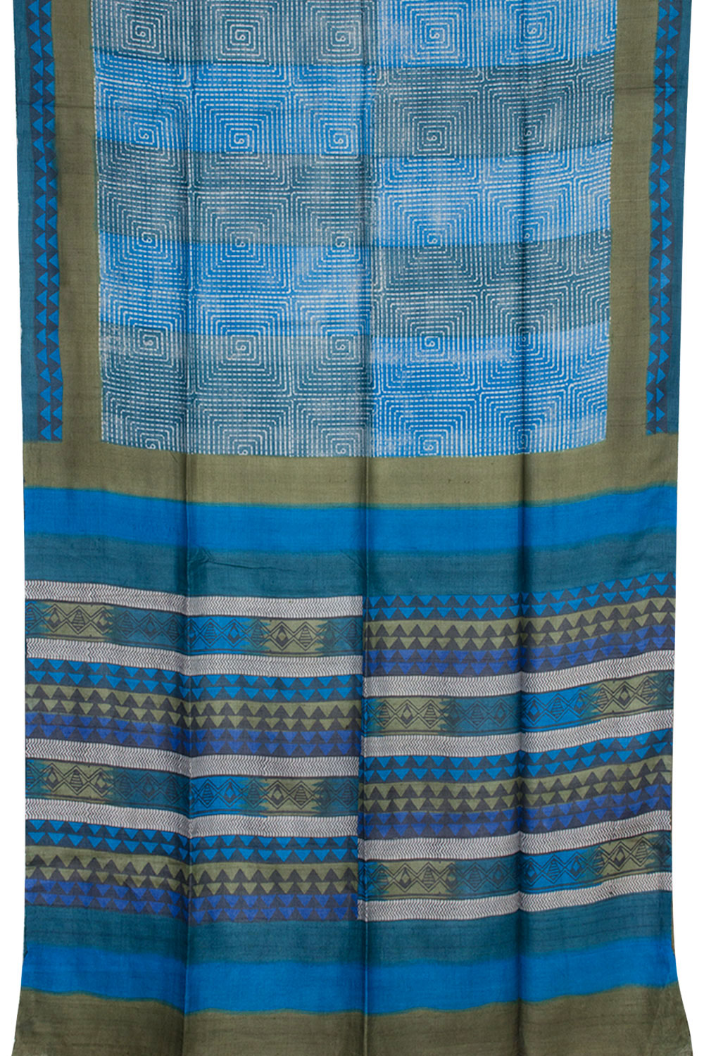Blue Hand Block Printed Tussar Silk Saree 10061827