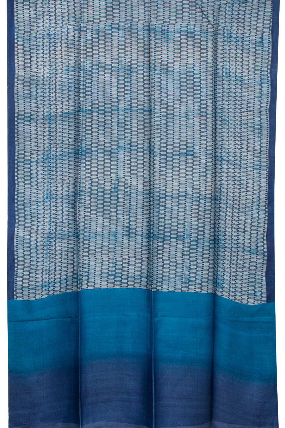 Blue Hand Block Printed Tussar Silk Saree 10061829