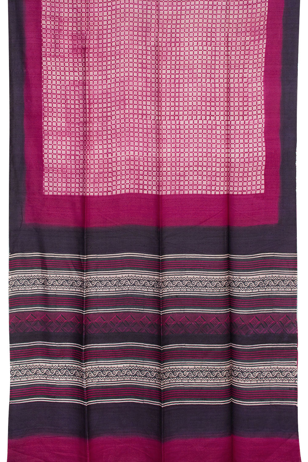 Magenta Hand Block Printed Tussar Silk Saree 10061845