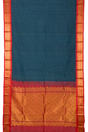 Teal Blue Handloom Gadwal Kuttu Cotton Saree 10061425