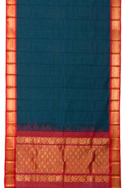 Ocean Blue Handwoven Gadwal Kuttu Cotton Saree 10061432