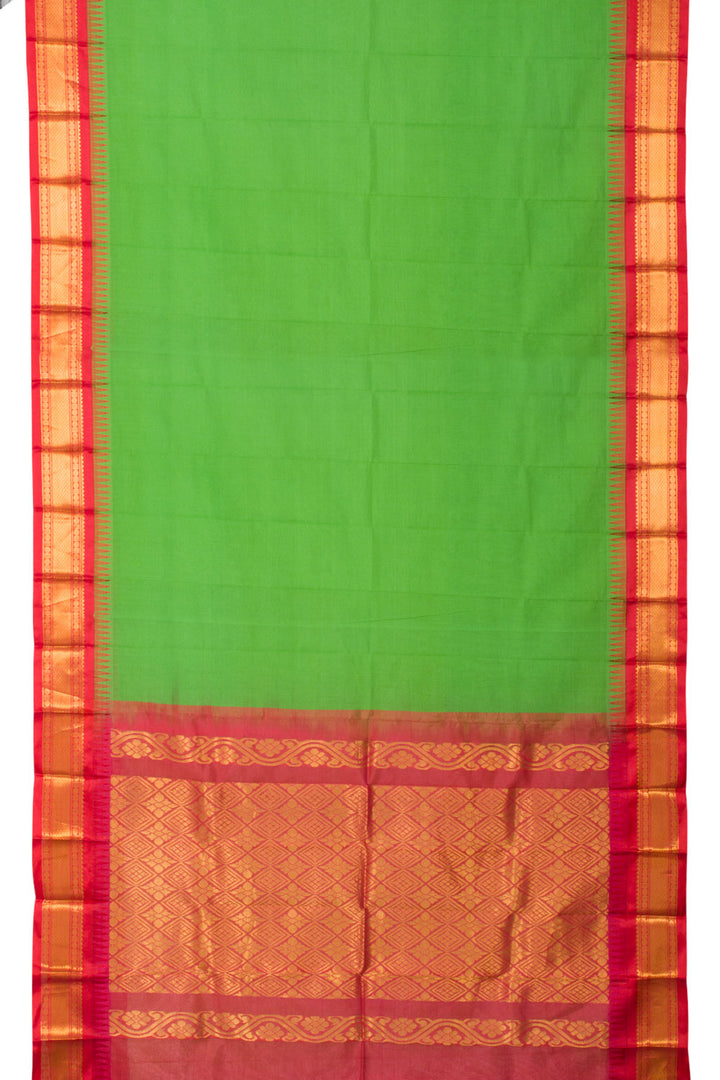 Shamarock Green Handwoven Gadwal Kuttu Cotton Saree 10061438