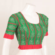 Green Kantha Embroidered Cotton Blouse 10059231