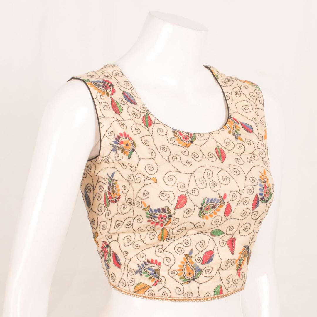 Kantha Embroidered Sleeveless Cotton Blouse 10059239