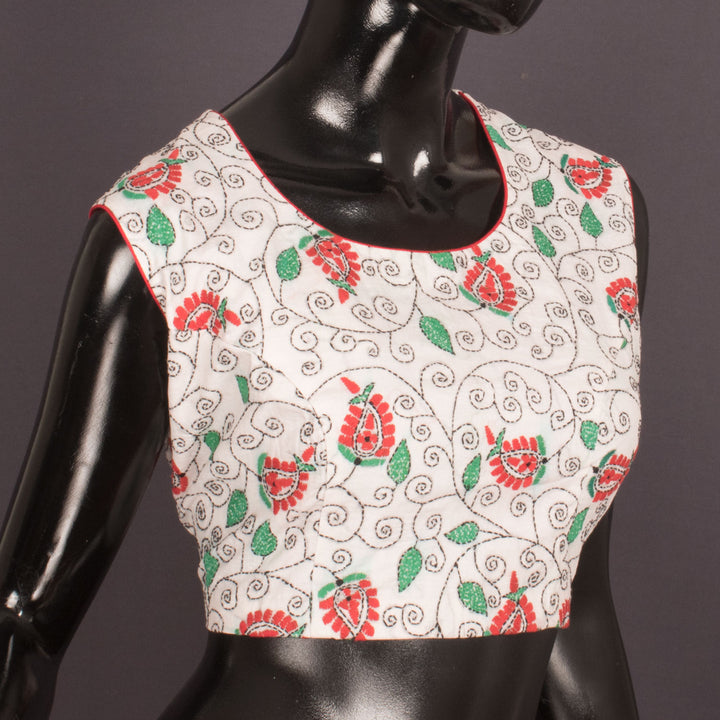 Kantha Embroidered Sleeveless Cotton Blouse 10059247