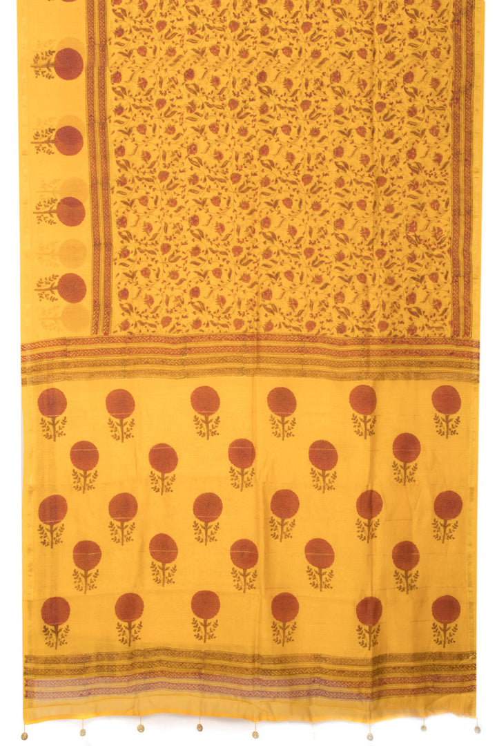 Mustard Yellow Hand Block Printed Chanderi Saree 10059897