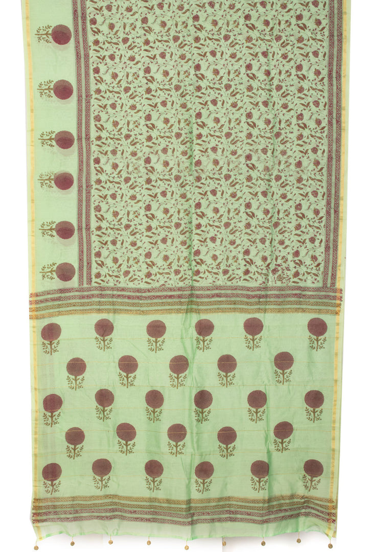 Pistachio Green Hand Block Printed Chanderi Saree 10059898
