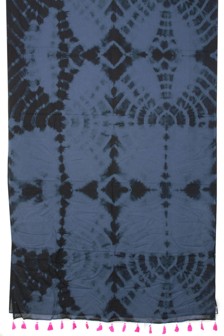 Bluish Grey Shibori Printed Mulmul Cotton Saree 10059905