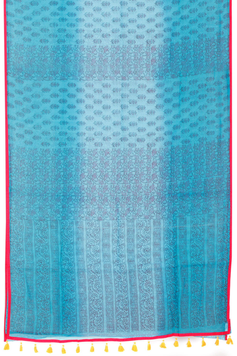 Ombre Dyed & Hand Block Printed Kota Doria Cotton Saree 10059914