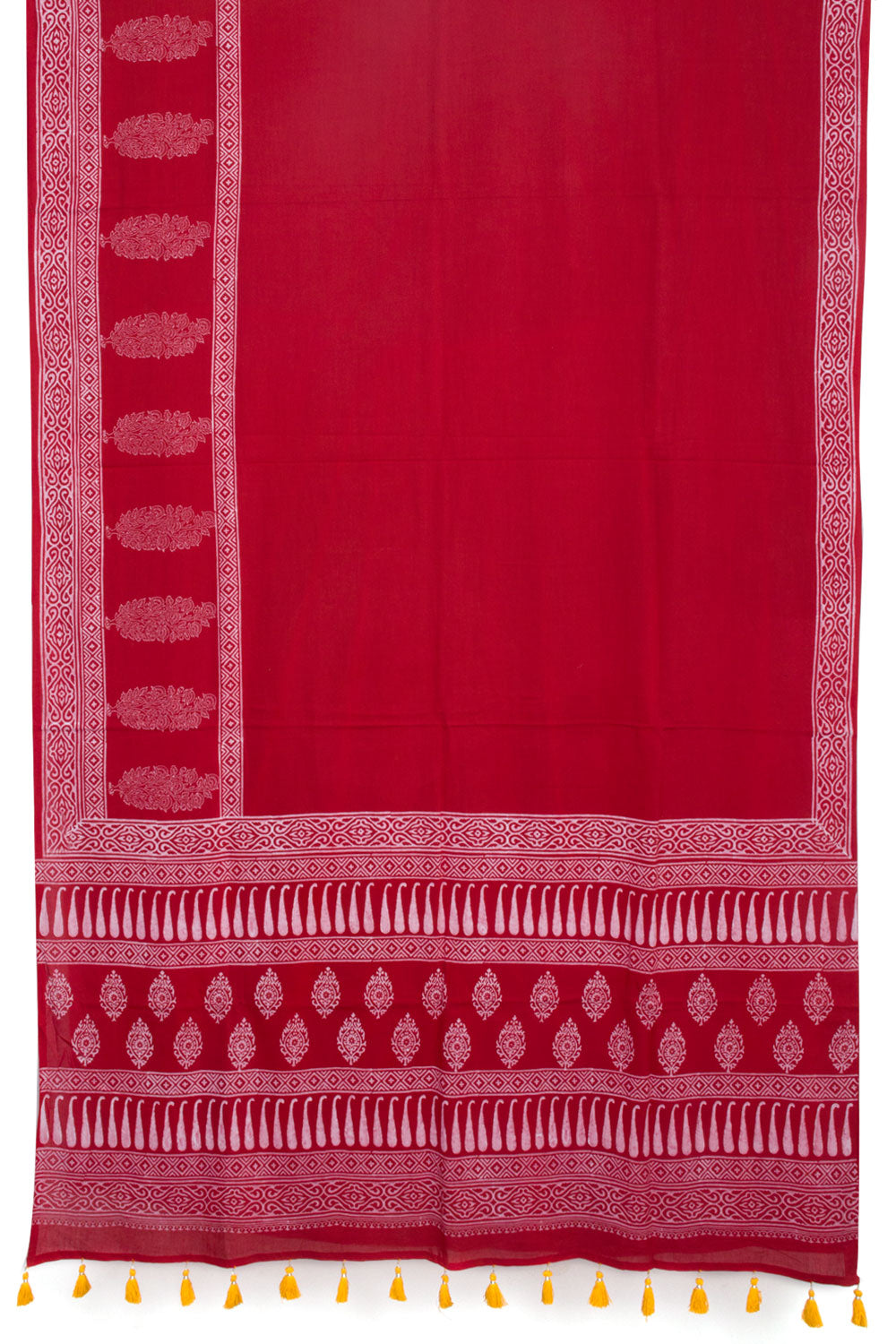Red Hand Block Printed Mulmul Cotton Saree 10062272