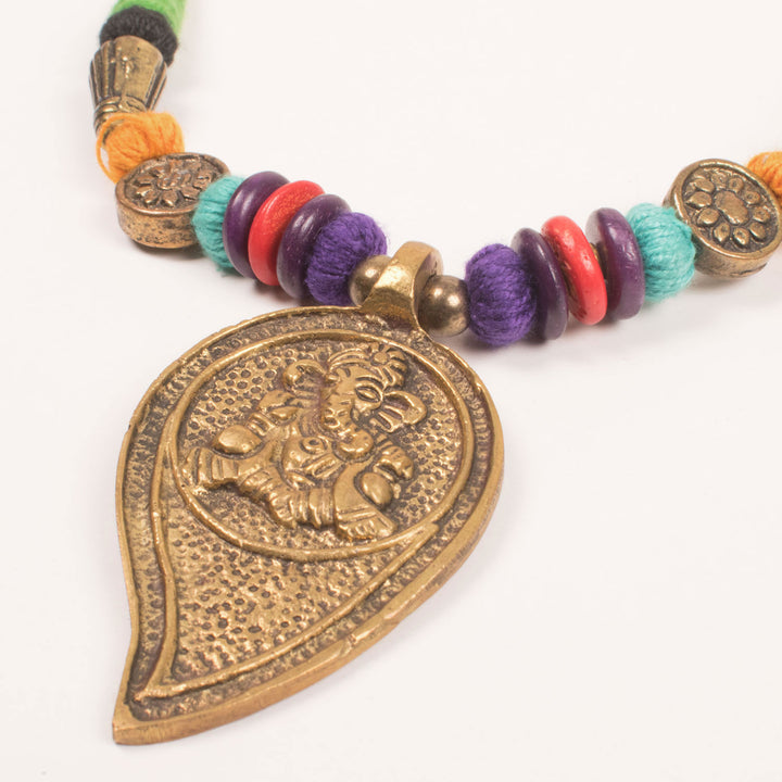 Handcrafted Necklace With Ganesha Brass Pendant 10054925
