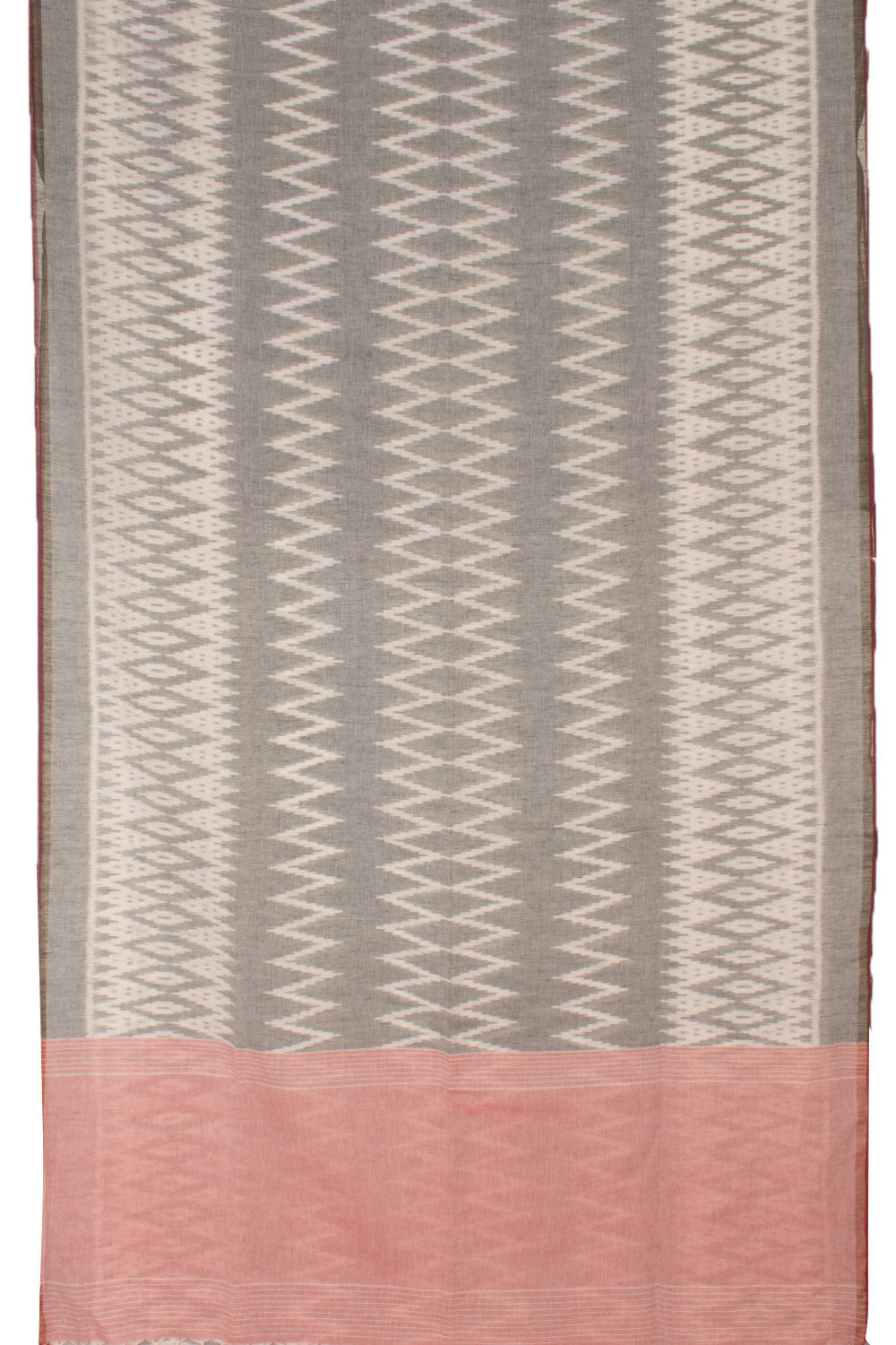 Grey Linen Ikat Cotton Saree 10059409