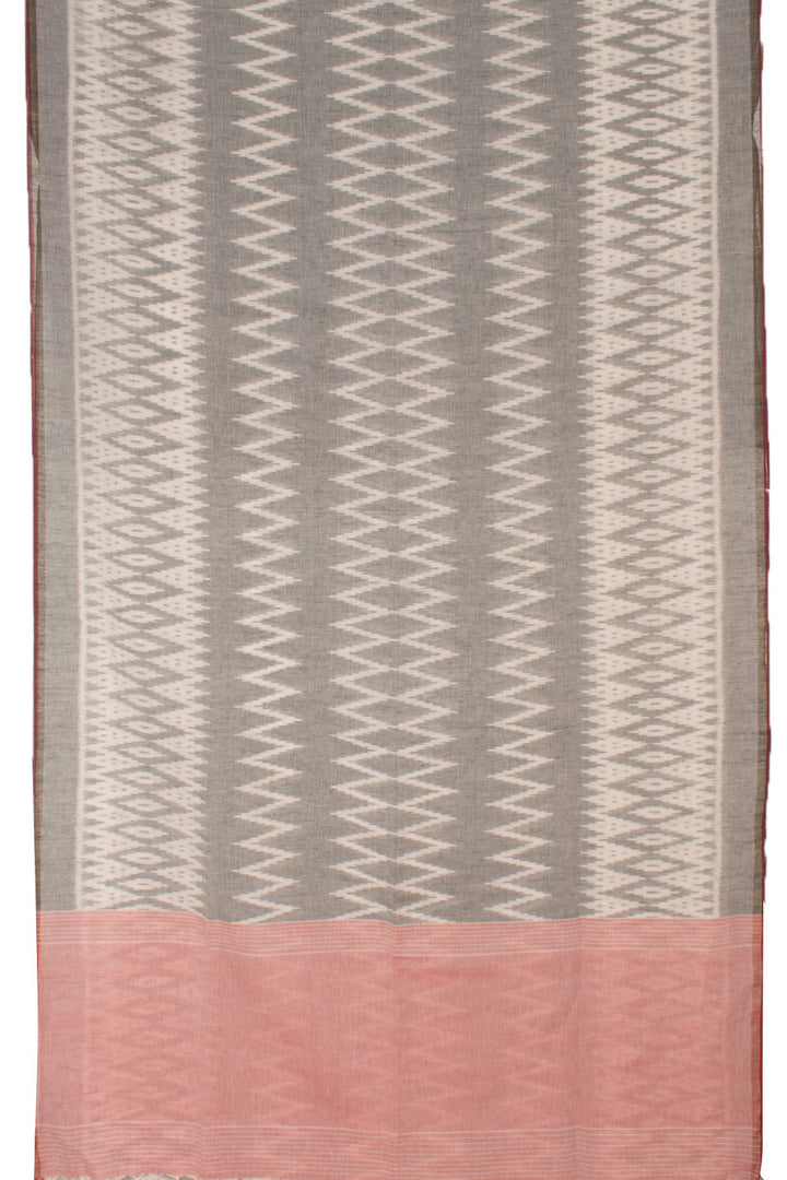 Grey Linen Ikat Cotton Saree 10059409