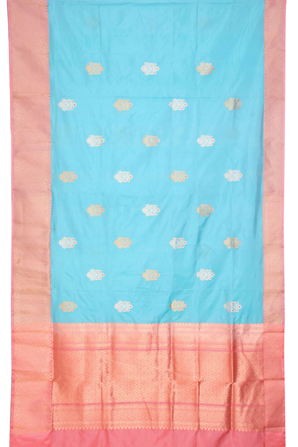 Light Blue Handloom Banarasi Kadhwa Katan Silk Saree 10059844