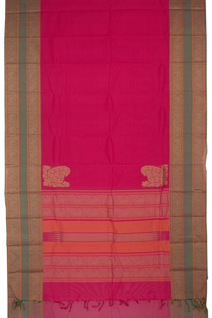 Bright Pink Handloom Kanchi Cotton Saree 10059534
