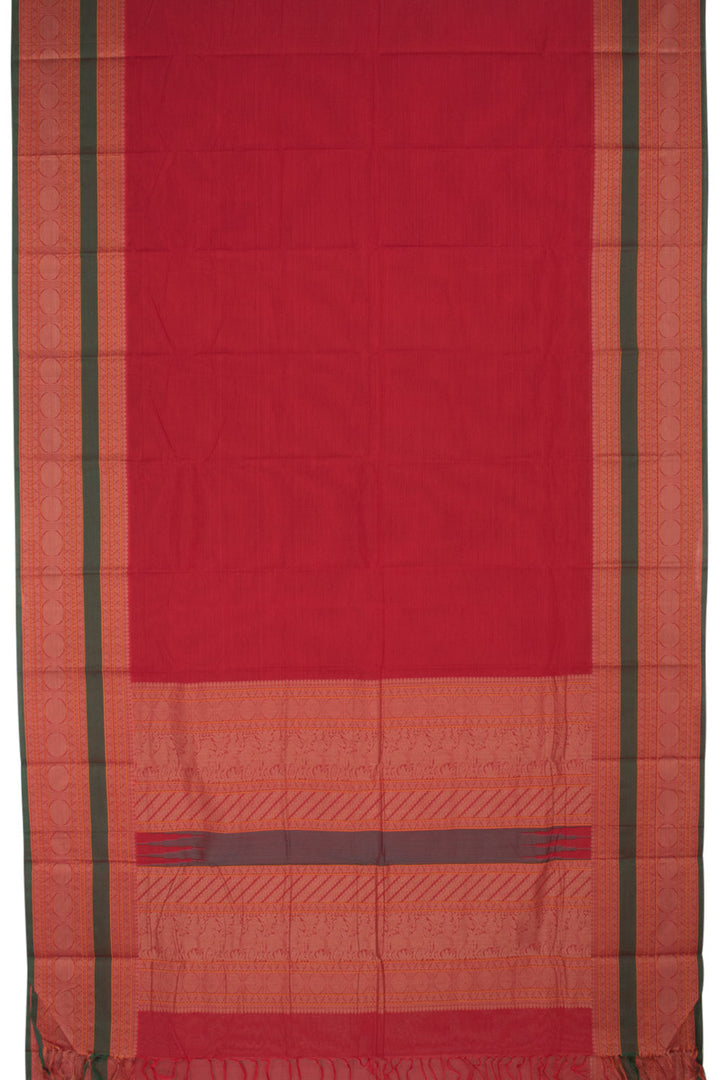 Dark Red Handloom Kanchi Cotton Saree 10059545