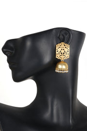 Handcrafted Gold Tone Trellis Design Brass Earrings 10061351