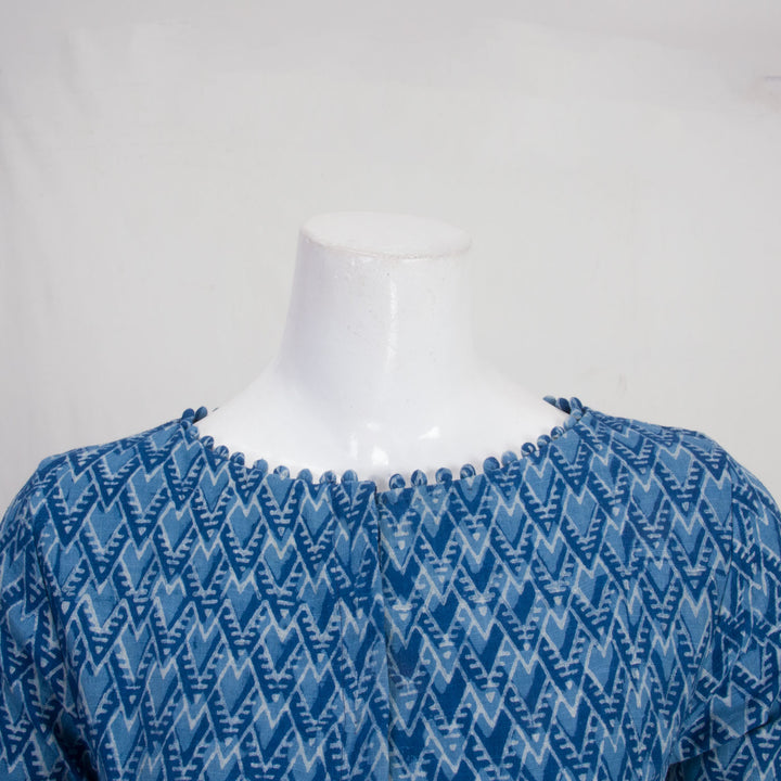 Blue Handcrafted Dabu Printed Cotton Blouse 10061207