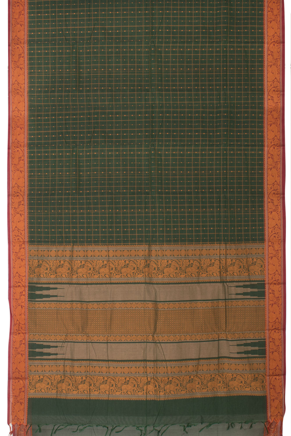 Dark Green Handwoven Kanchi Cotton Saree 10059549