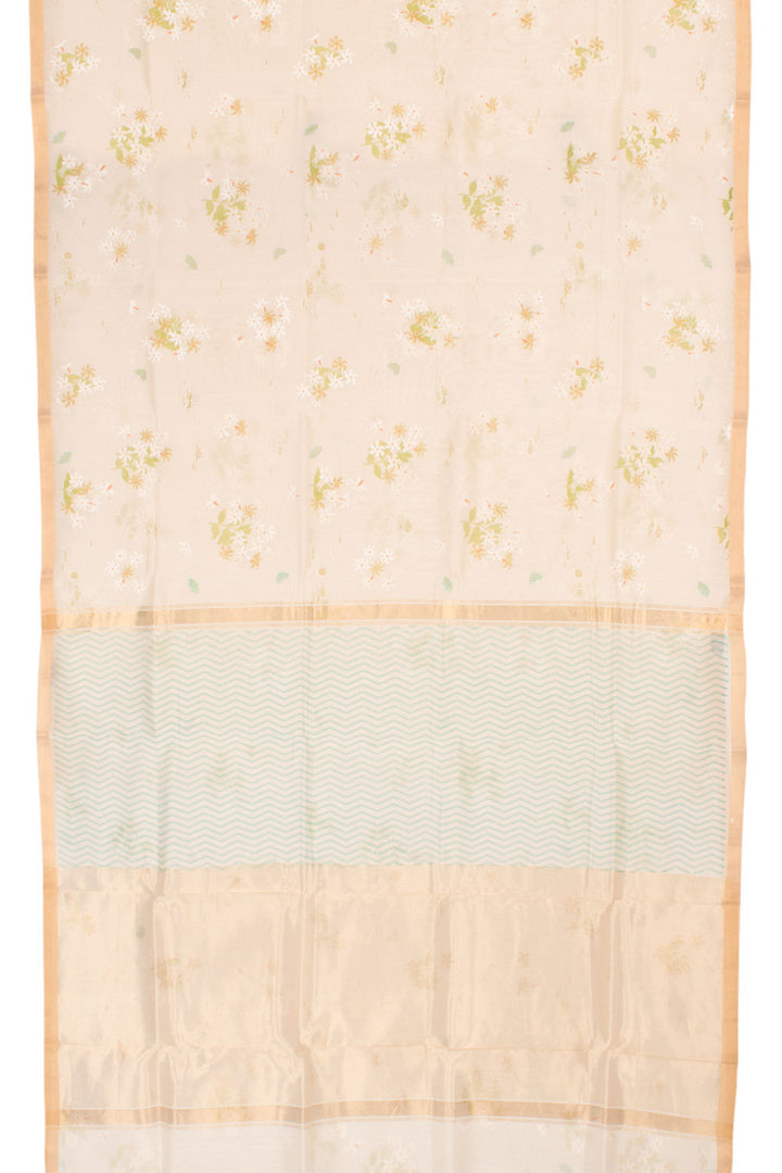 White Printed Chanderi Silk Cotton Saree 10059697
