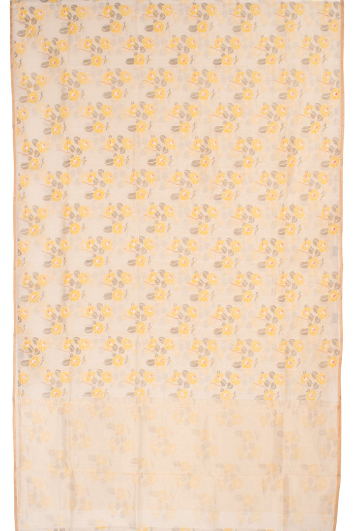 White Printed Chanderi Silk Cotton Saree 10059698