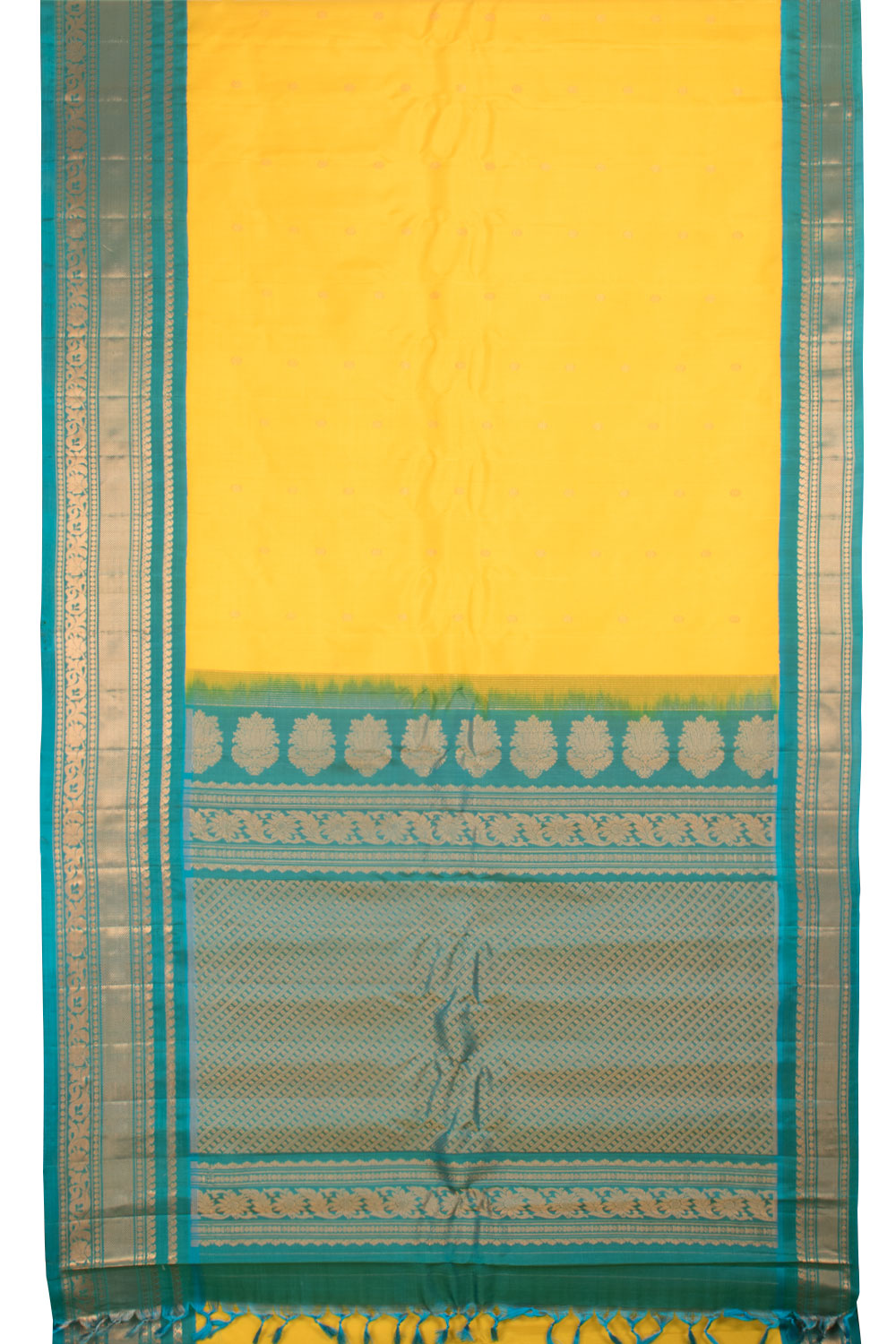 Turmeric Yellow Gadwal Kuttu Silk Saree 10059395