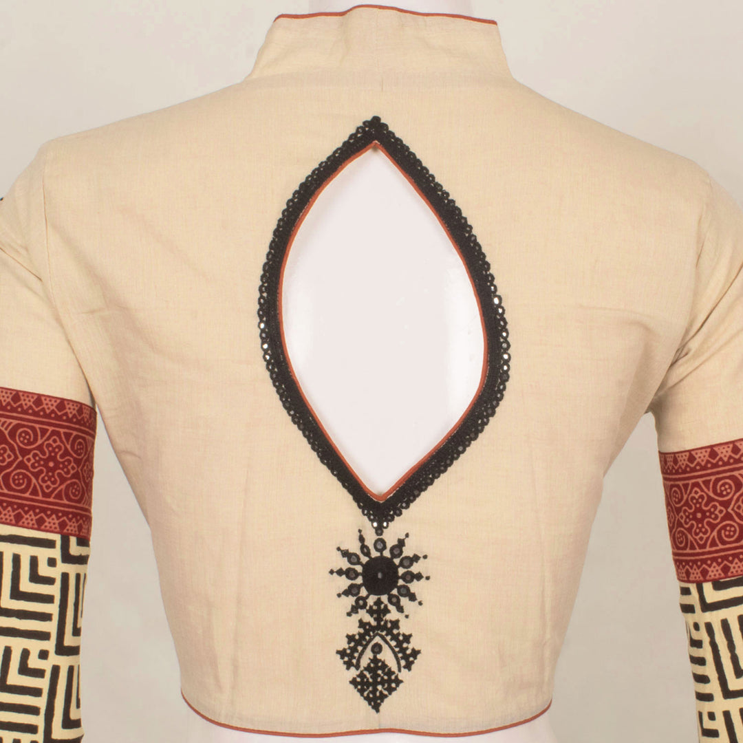 Hand Embroidered Mirror Work Cotton Blouse 10057852