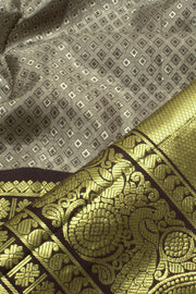 Cream Pure Zari Korvai Kanjivaram Tissue Silk Pattu Pavadai Material 10058086