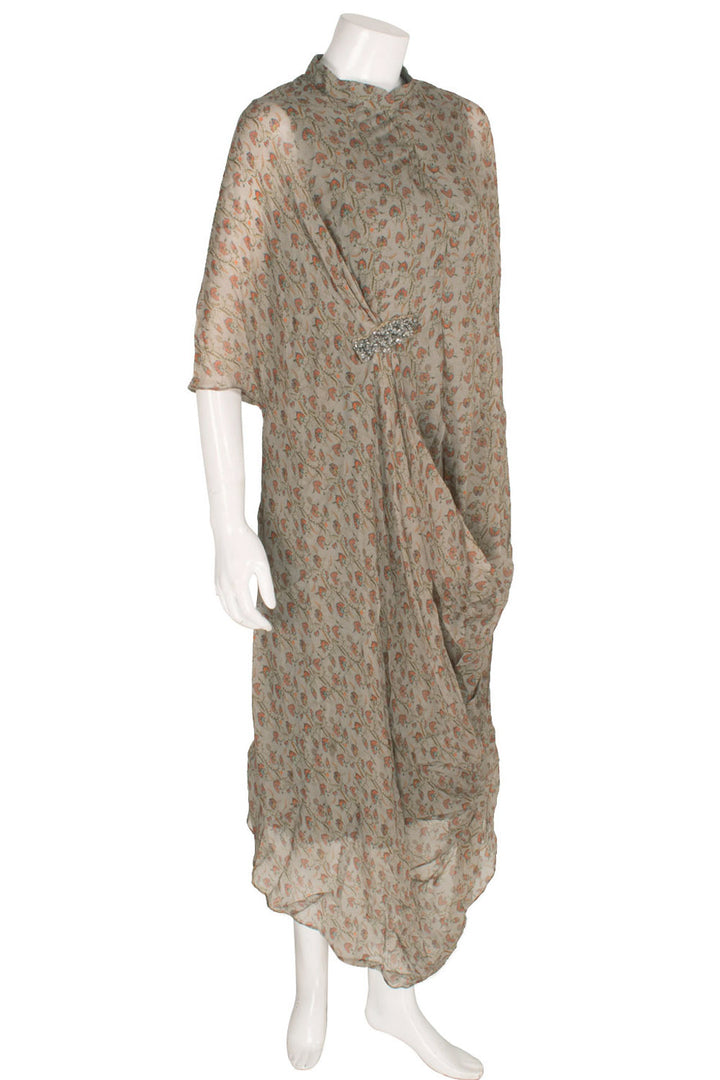Handcrafted Asymmetrical Digital Printed Silk Dress 10058291