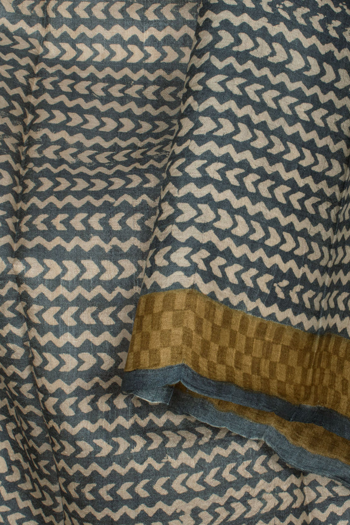 Hand Block Printed Tussar Silk Salwar Suit Material 10058468