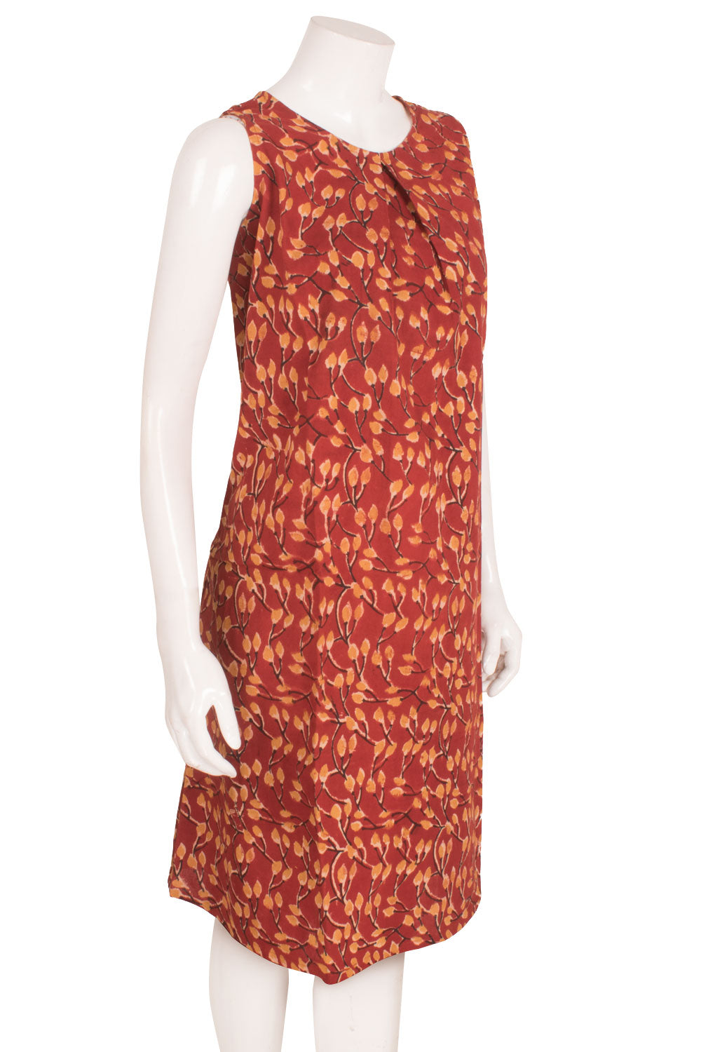 Hand Block Sleeveless Cotton Knee Length Dress 10058960