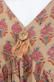 Beige Hand Block Printed Cotton Dress 10061603