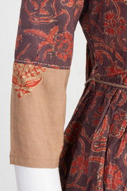 Brown Handcrafted Dabu Printed Cotton Dress 10061657