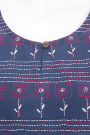 Blue Hand Embroidered Cotton Panel Kurta 10061666