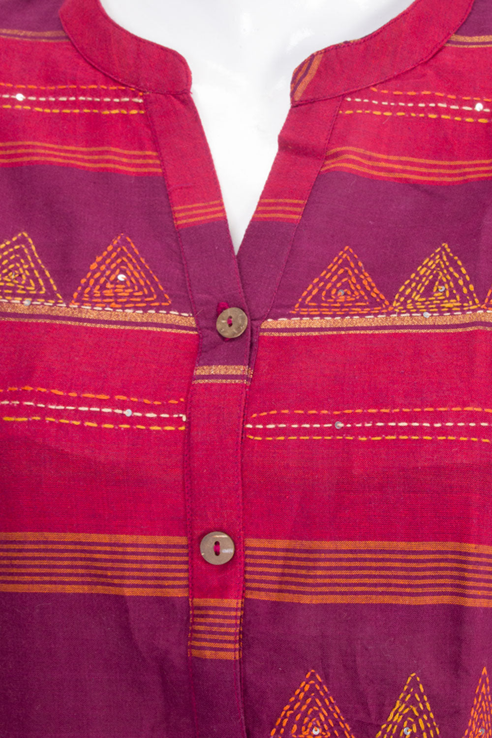 Red & Purple Hand Embroidered Cotton Kurta 10061688