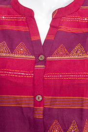 Red & Purple Hand Embroidered Cotton Kurta 10061688