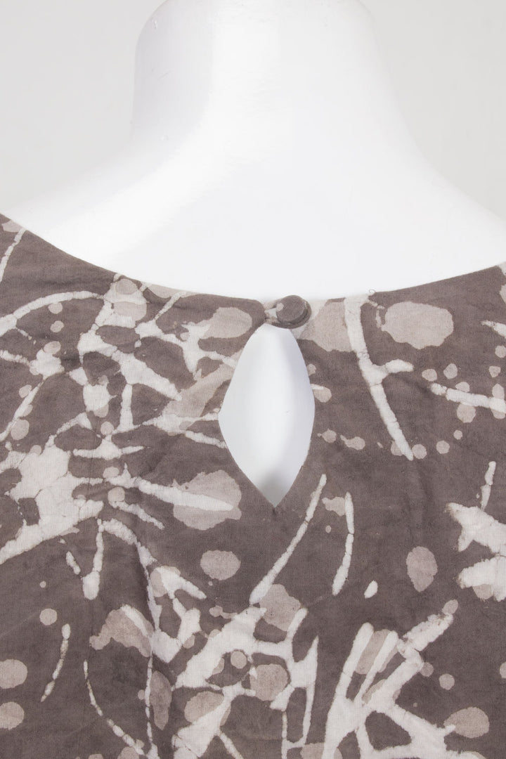 Grey Handcrafted Batik Printed Cotton A line Dress 10062161