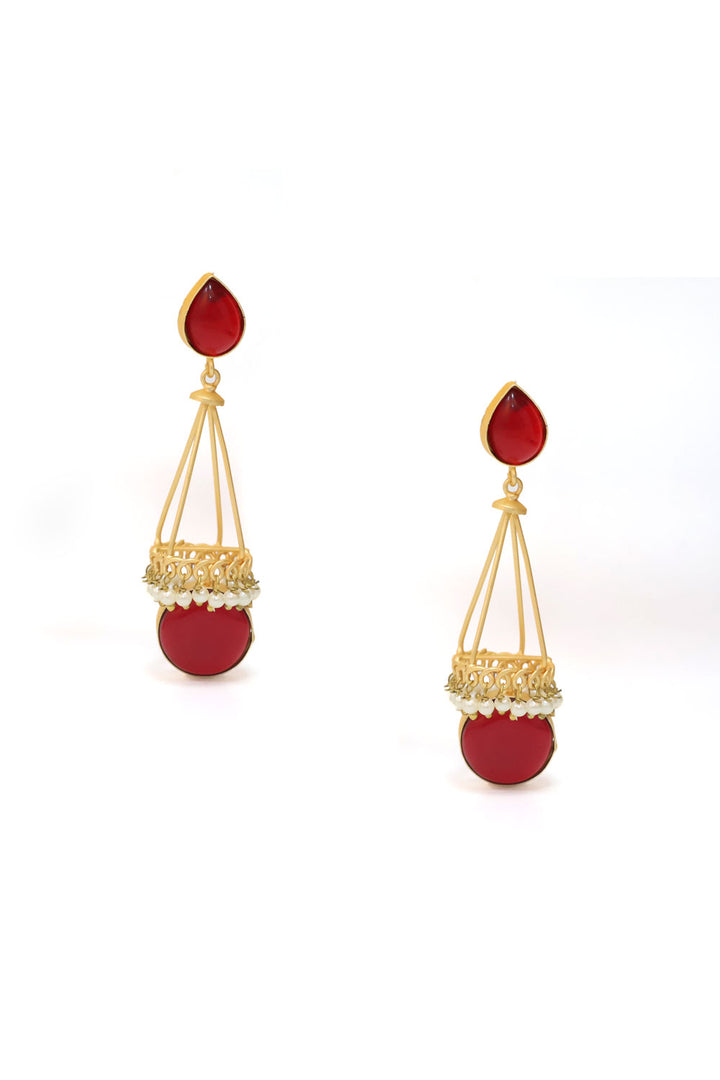 Handcrafted Gold Toned Brass Metal Drop Earrings 10061360
