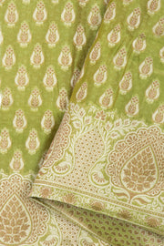 Apple Green Banarasi Cotton Salwar Suit Material 10061162