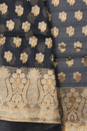 Charcoal Grey Banarasi Cotton Salwar Suit Material 10061165