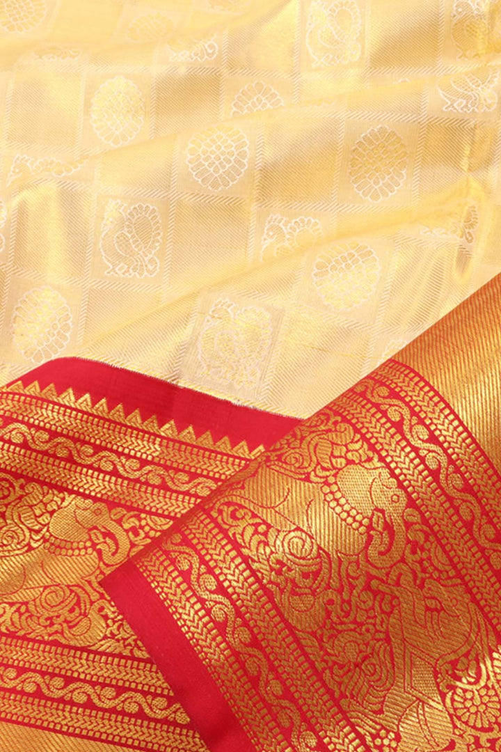 Cream Kanjivaram Tissue Pattu Pavadai Material 10059641