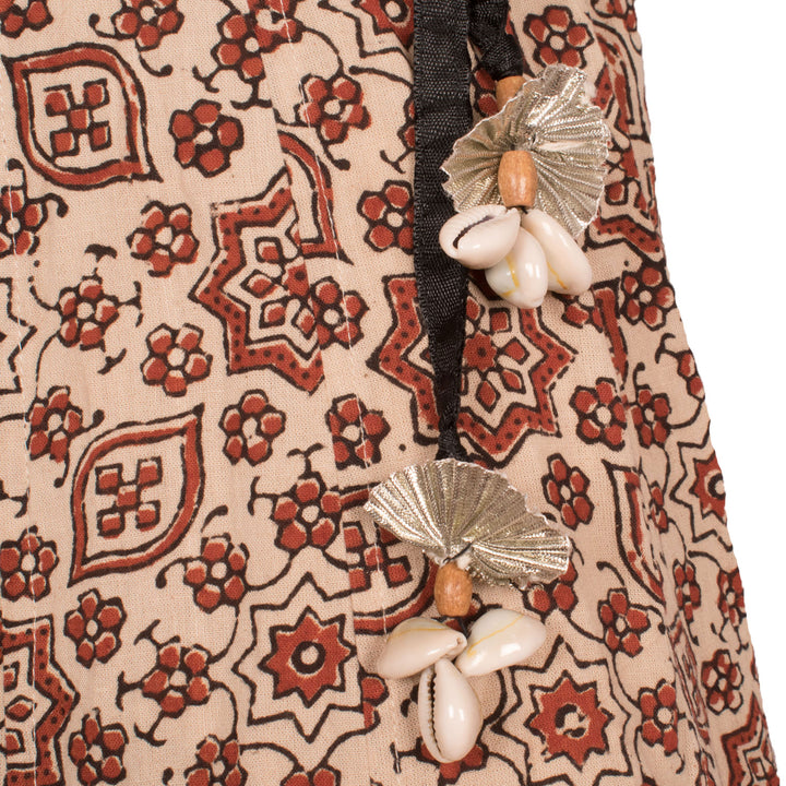 Ajrakh Printed Gotapatti Embroidered Kalidar Cotton Skirt 10055176