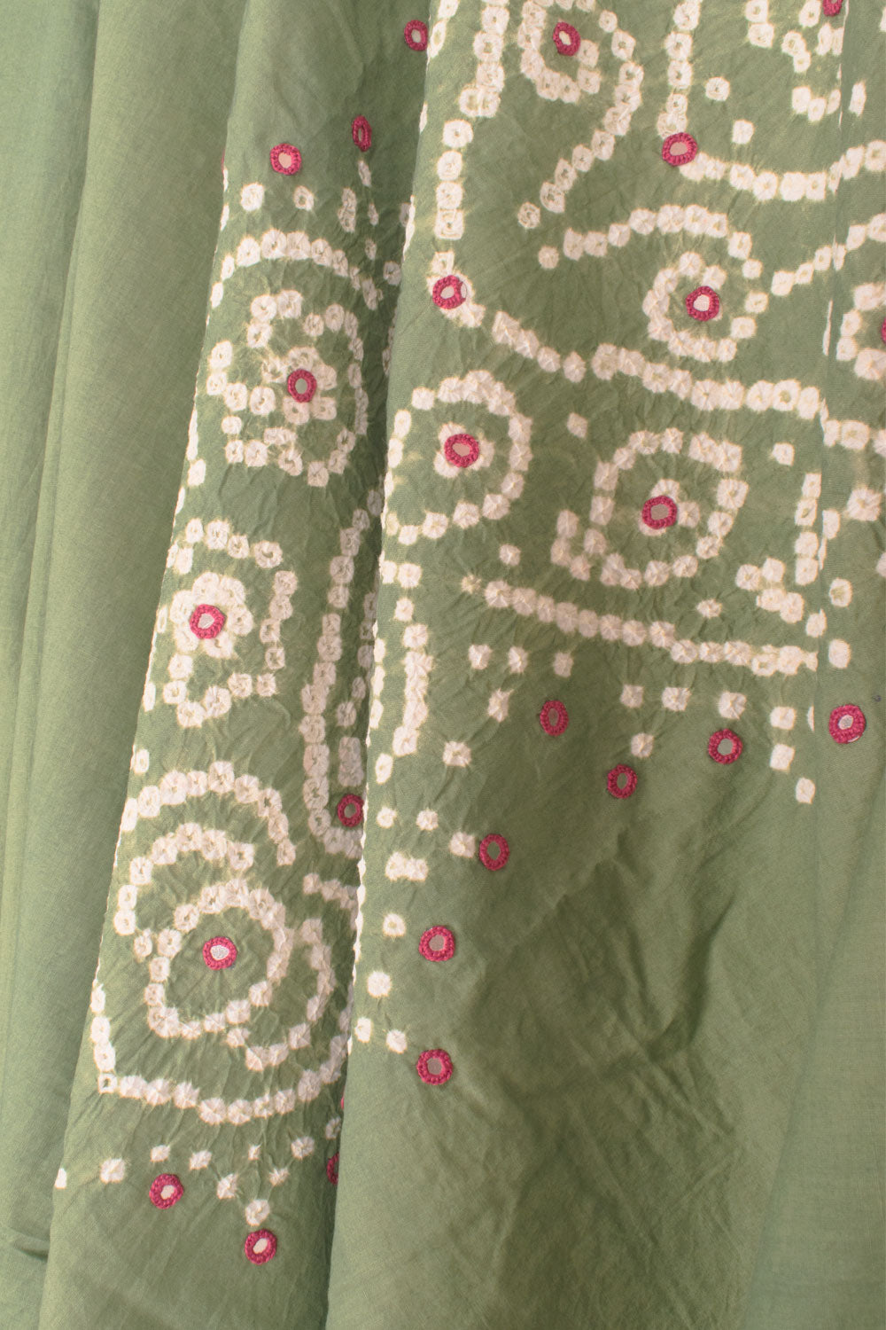 Sage Green Mirror Work Bandhani Cotton 3-Piece Salwar Suit Material 10059059