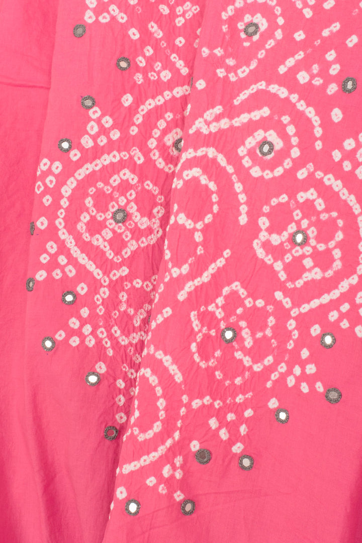 Flamingo Pink Mirror Work Bandhani Cotton 3-Piece Salwar Suit Material 10059060