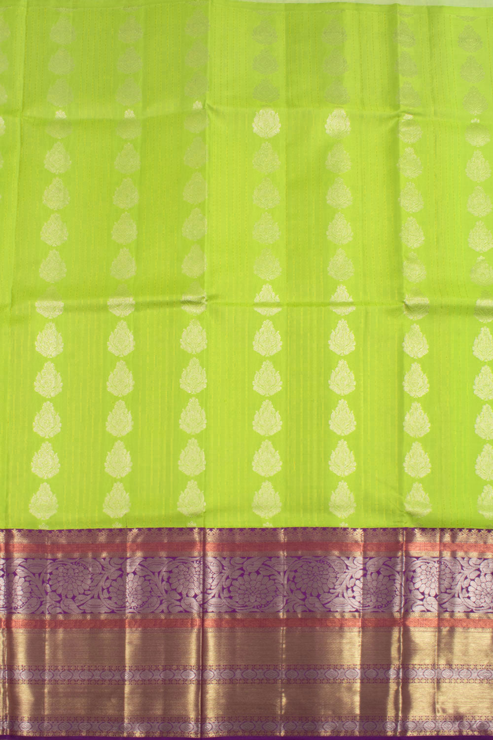 Parrot Green Pure Zari Korvai Kanjivaram Silk Pattu Pavadai Material 10058084