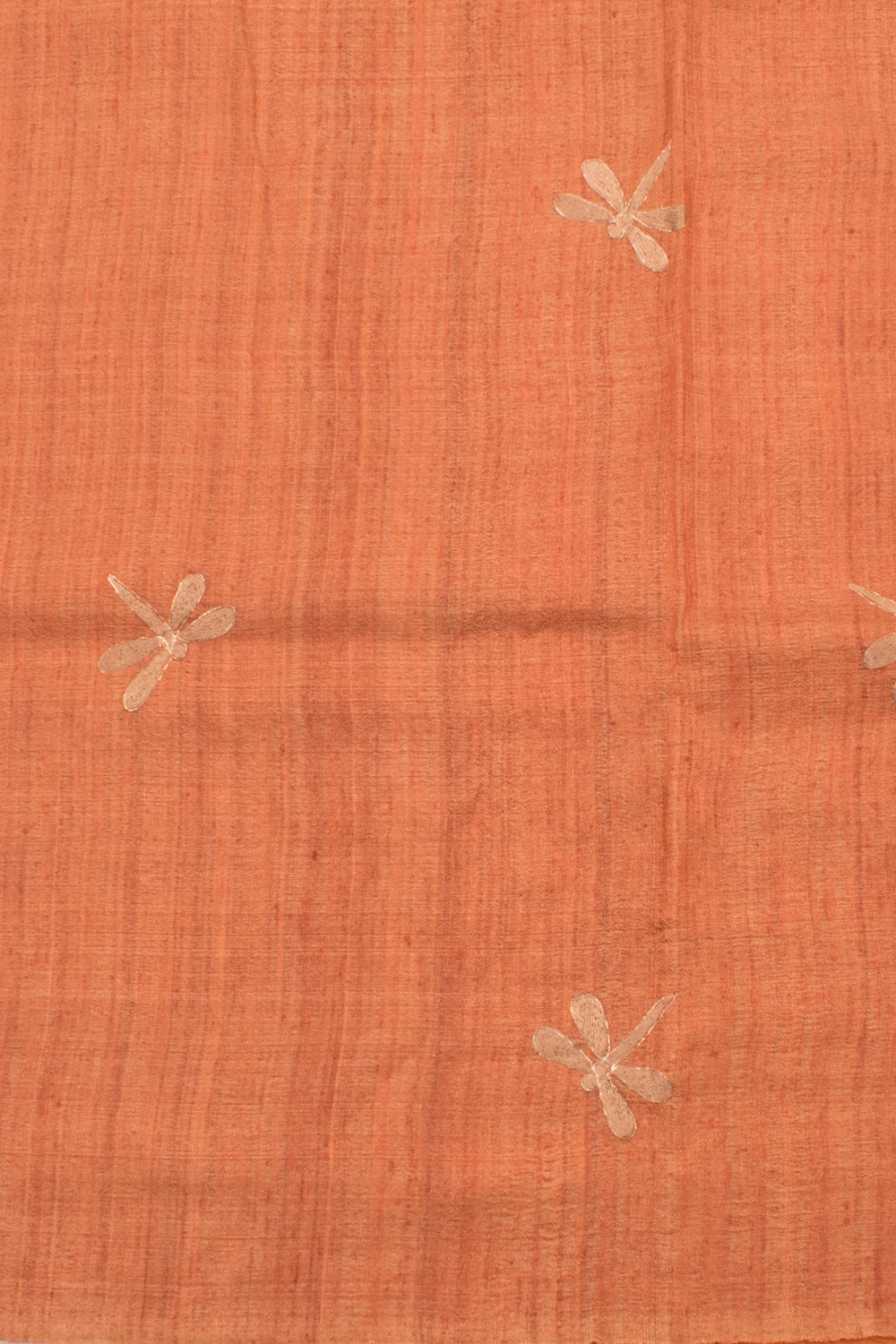 Apricot Orange Handloom Embroidered Tussar Silk Saree 10059563