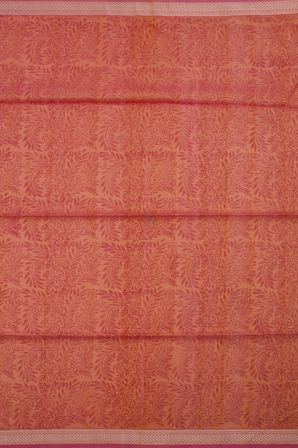 Sunset Orange Hand Block Printed Maheshwari Silk Cotton Saree 10061016
