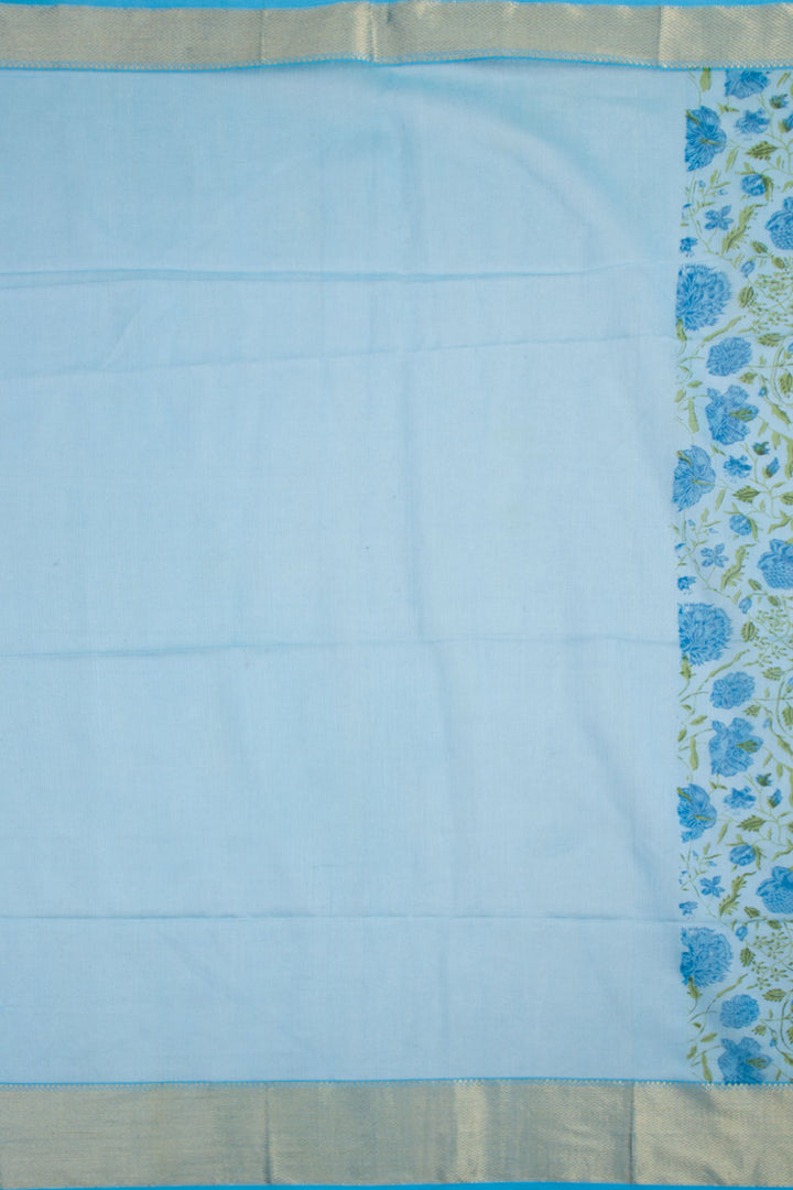 Blue Printed Maheshwari Silk Cotton Saree 10061024
